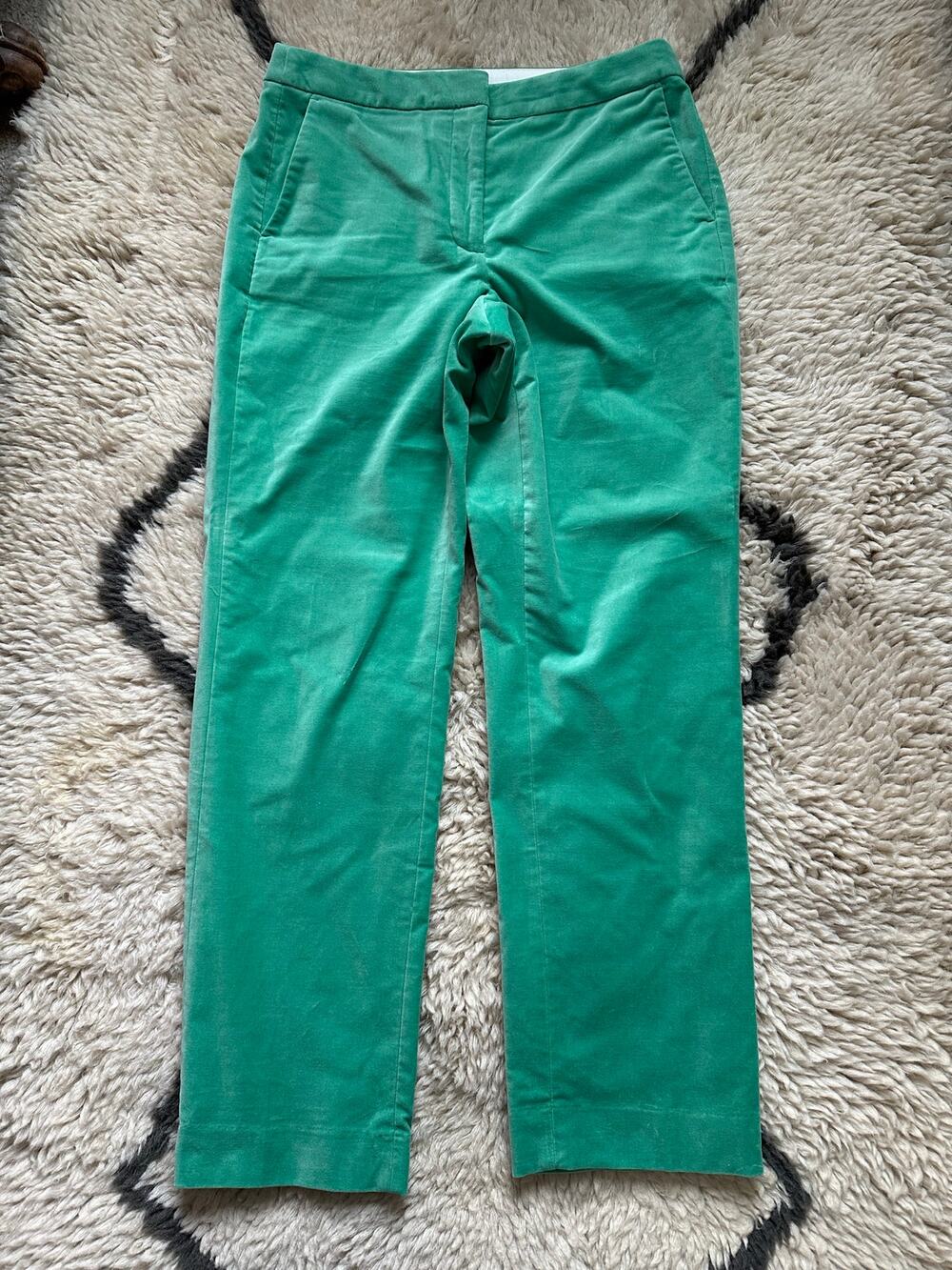 J. Crew Kate Straight-leg Pant in Stretch Velvet GREEN Size 8